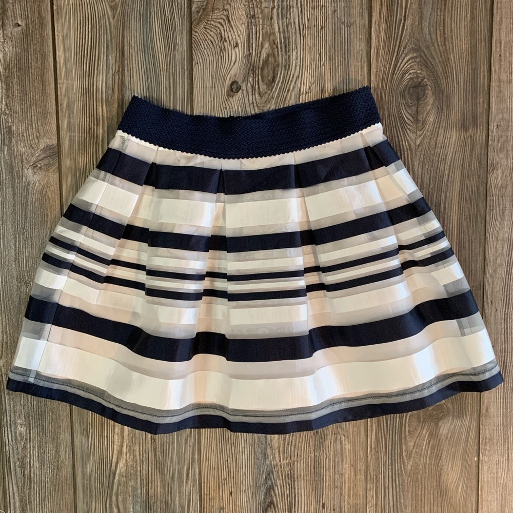 Esley Pleated Skirt Navy and White Striped Summer Spring Date Night Small